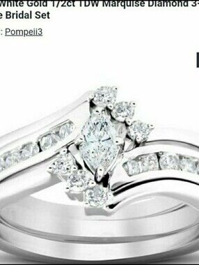 Pompeii3 White Gold Marquise and Round Diamond Bridal Ring Set